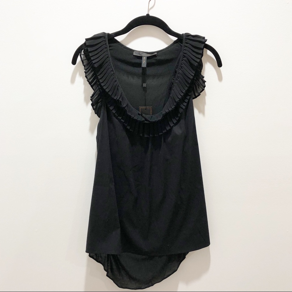 BCBG Black Top with Ruffle Neckline - NWT
